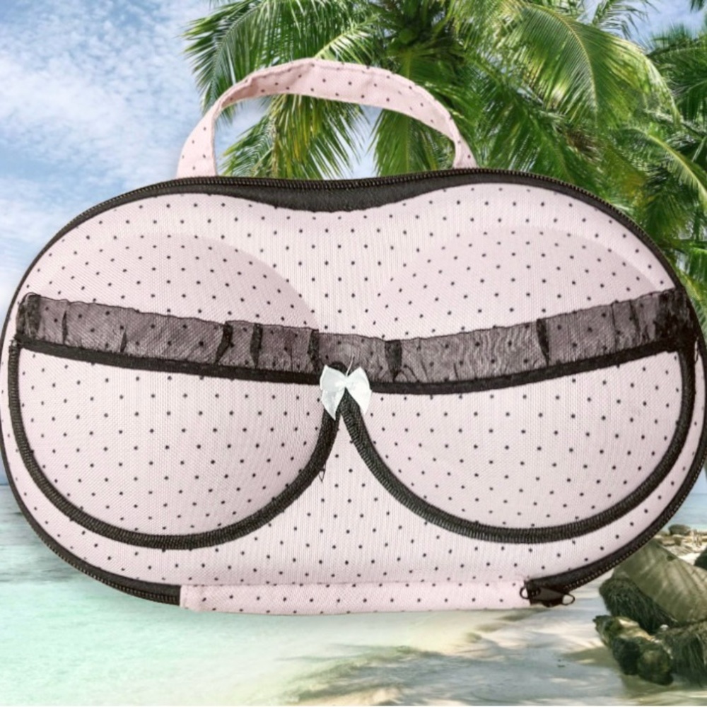 Pink Black Polka Dot Hard Shell Lingerie Travel Case Keeps Bras Safe!